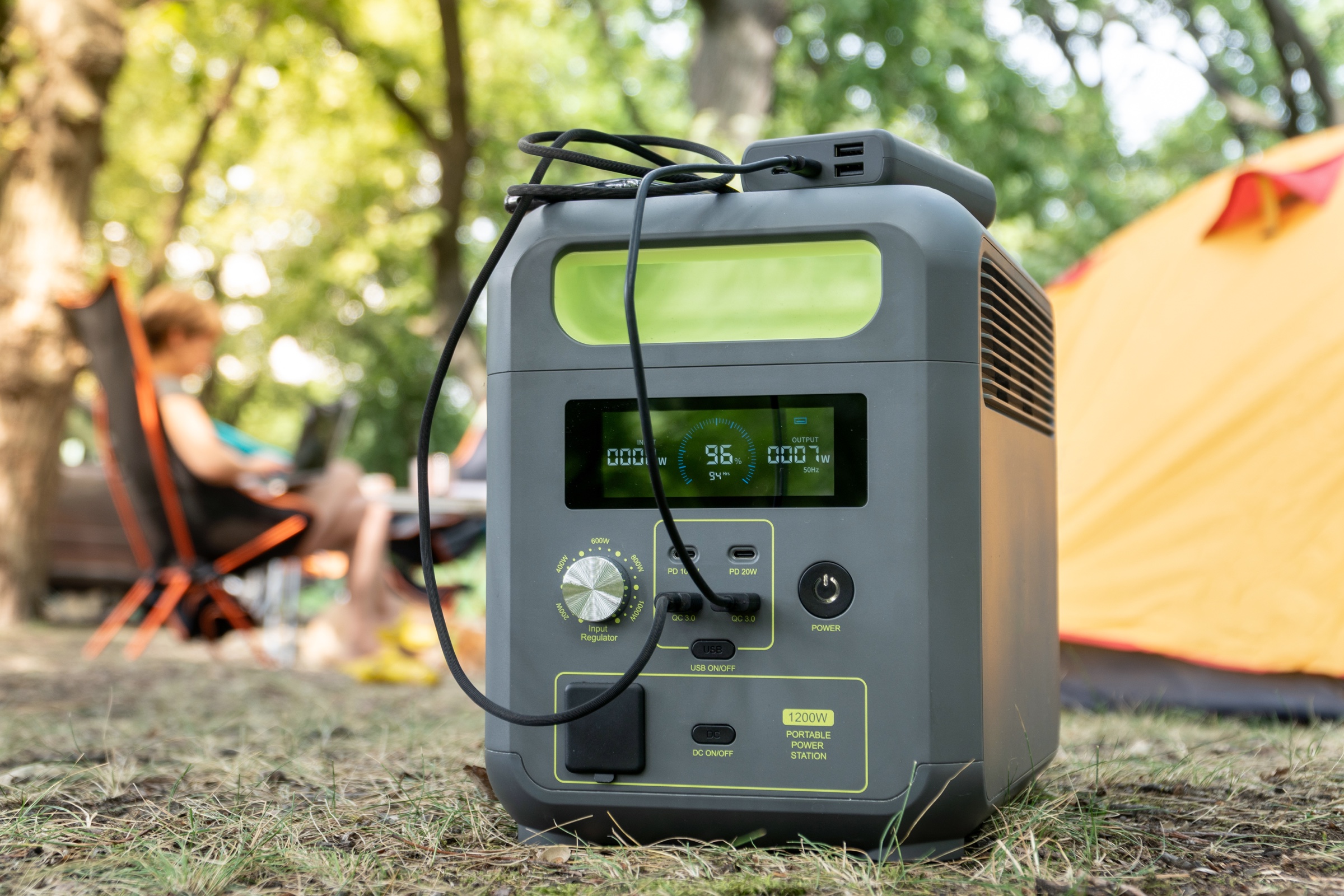 Power station in a quiet camping setup