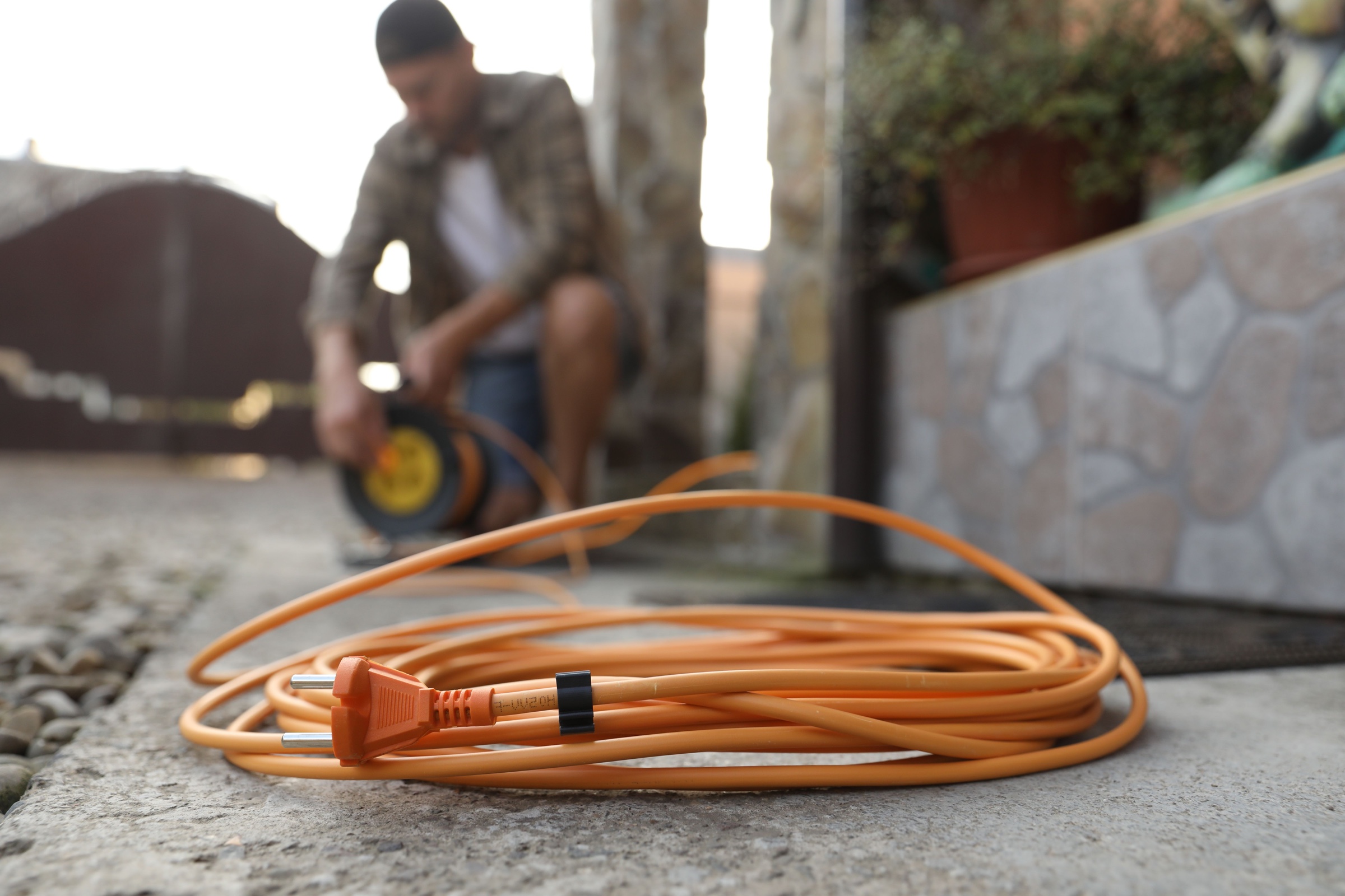 Extension lead prepared beside portable backup equipment