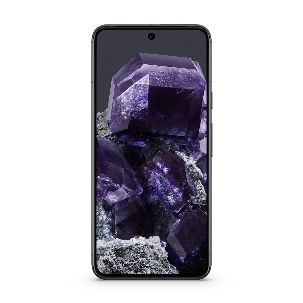 Google Pixel 8 in Obsidian, vooraanzicht op een lichte achtergrond