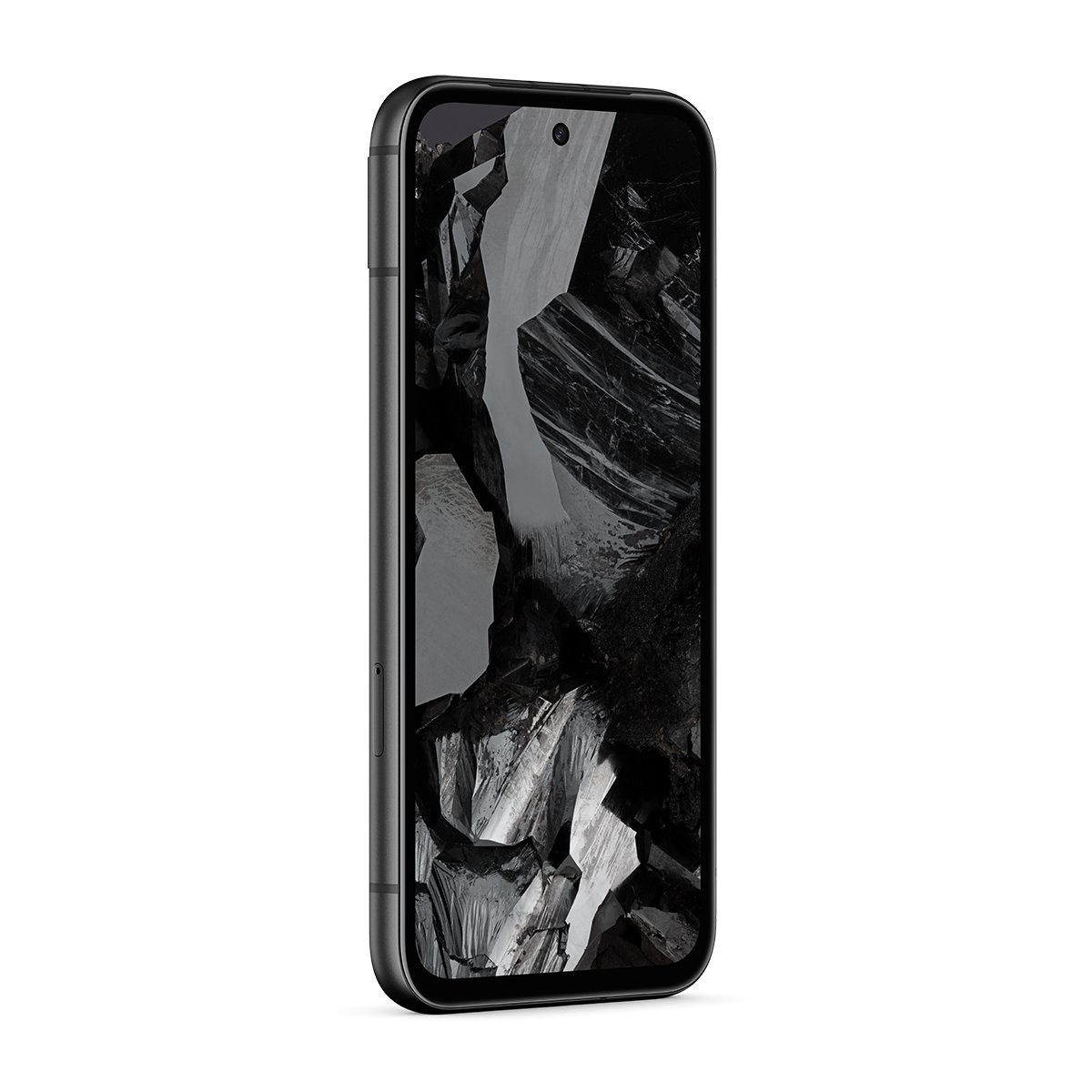 Google Pixel 8a in Obsidian, vooraanzicht op een lichte achtergrond
