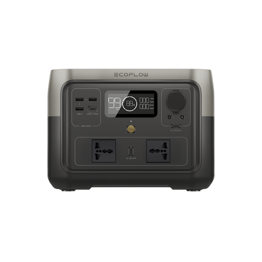 EcoFlow RIVER 2 Max — Foto referensi PH; tata soket bukan konfirmasi varian Indonesia.